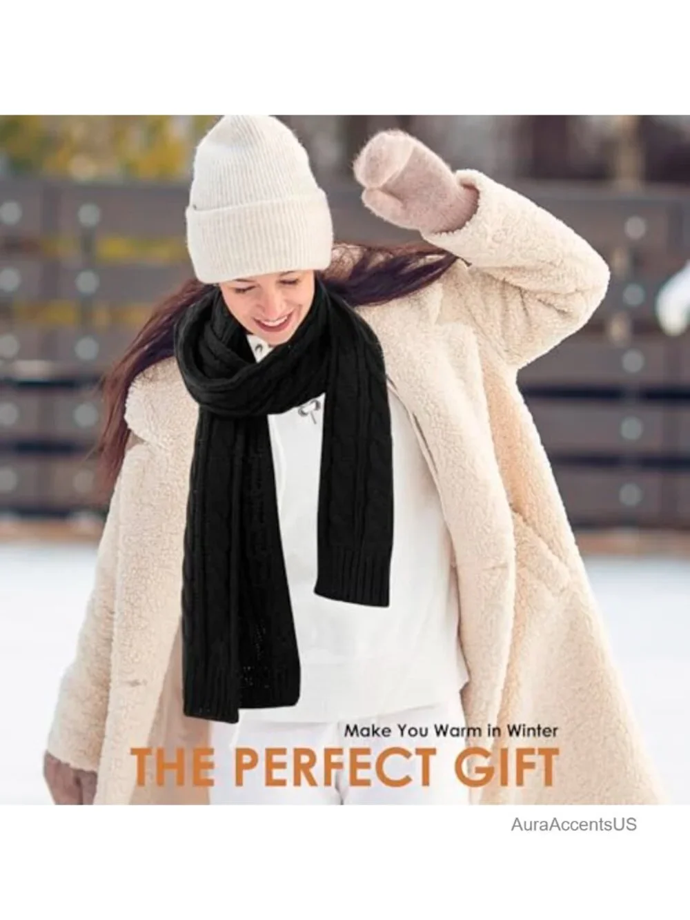 Chunky Knit Scarf Women Cashmere Acrylic Blend Winter Wrap